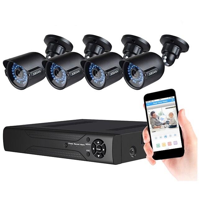  Sistema de segurança jooan® 1080n 8ch dvr recorder suporte ahd / tvi / cvi / cvbs e 4pcs resistente à intempérie tvi 1080p camera