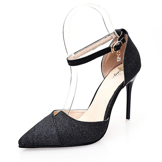  Women's PU(Polyurethane) Spring Comfort Heels Walking Shoes Stiletto Heel Pointed Toe Buckle Gold / Black / Silver / 3-4