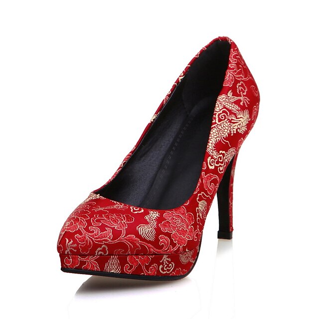  נשים נעליים משי אביב סתיו נעליים פורמלית עקבים עקב סטילטו בוהן פוינט פרח סאטן עבור חתונה שמלה מסיבה וערב אדום