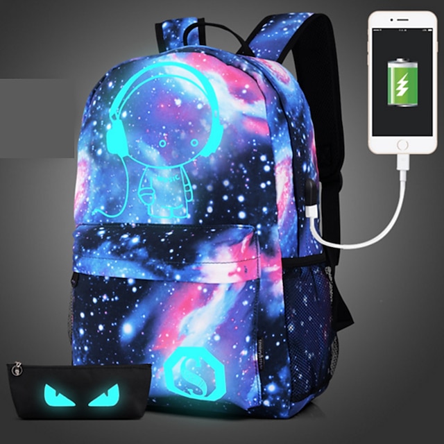  Unisex Bags Polyester Backpack Sequin Character Blue
