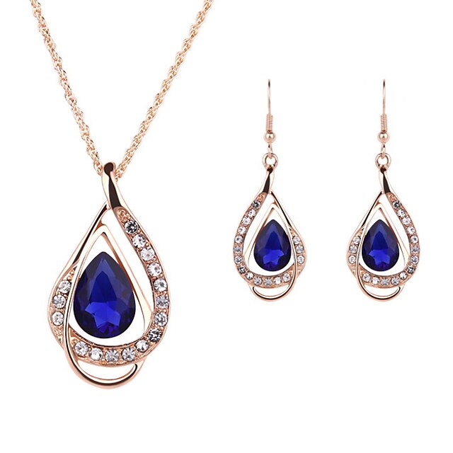  Women's Crystal Synthetic Ruby Jewelry Set Hollow Out Crystal Earrings Jewelry White / Red / Blue For Wedding Party 2pcs / Necklace