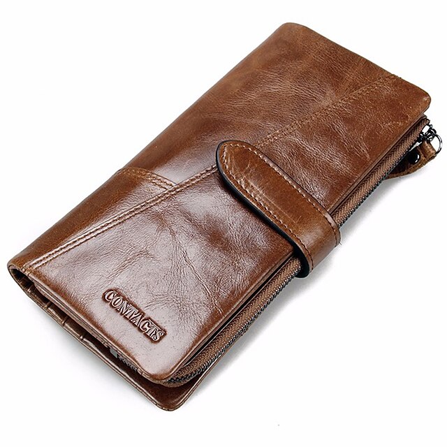  Men's Bags Cowhide Wallet Checkbook Wallet Bi-fold Solid Colored Logo Sports Outdoor Office & Career Black Brown Coffee