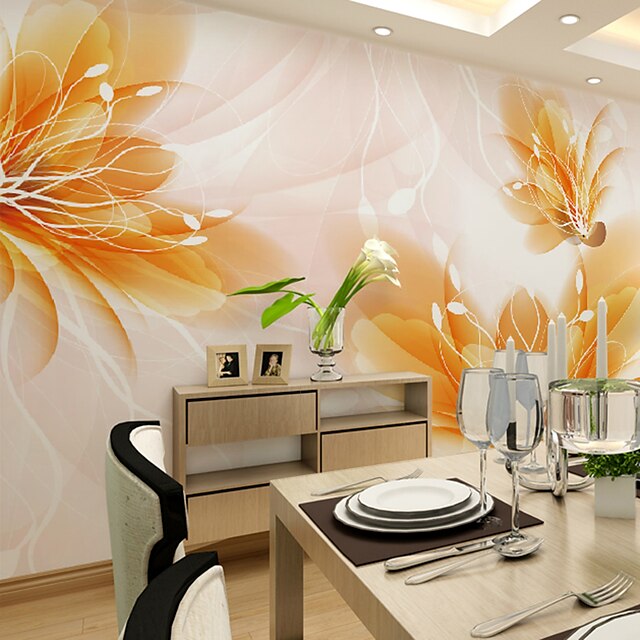  Floral Art Decó 3D Decoración hogareña Moderno Revestimiento de pared, Lona Material adhesiva requerida Mural, Revestimiento de paredes