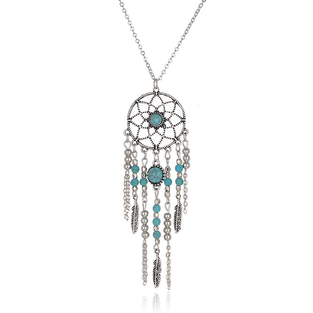  Women's Pendant Necklaces AAA Cubic Zirconia Feather Wings / Feather Turquoise Tassel Folk Style Bohemian Blue Jewelry For Party Daily 1pc