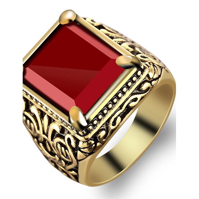  Men's Ring Signet Ring Red Resin Alloy Fashion Military Party Daily Jewelry Solitaire Emerald Cut High School Rings Class