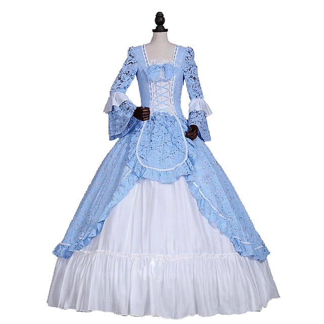  Princess Maria Antonietta Elegant Rococo Victorian Dress Prom Dress Women's Girls' Cotton Lace Party Prom Japanese Cosplay Costumes Plus Size Customized Blue Ball Gown Floral Long Sleeve Long Length