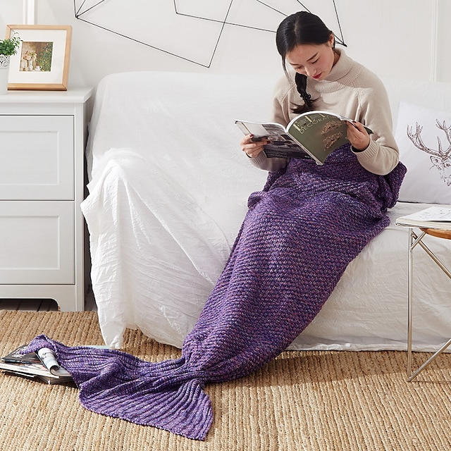 Knitted Mermaid Tail Style Luxury Super Soft Warm Cosy Sofa Bed Fleece Blankets 