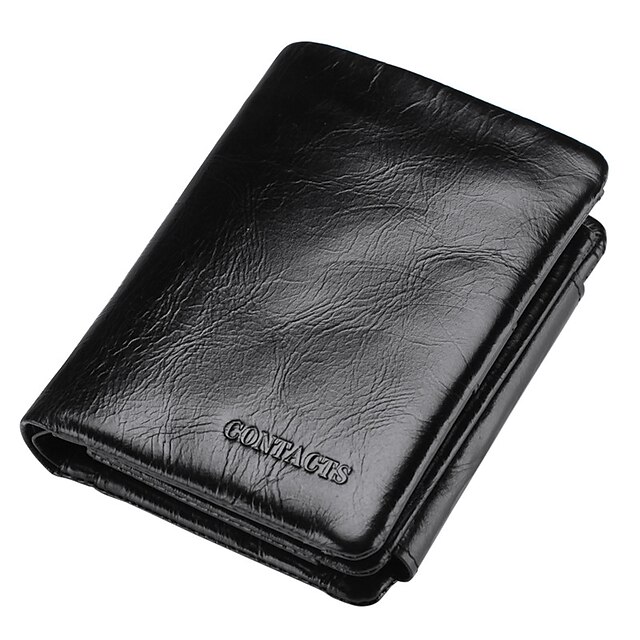  Men's Bags Cowhide Wallet / Tri-fold Ruffles for Shopping / Sports / Office & Career Black