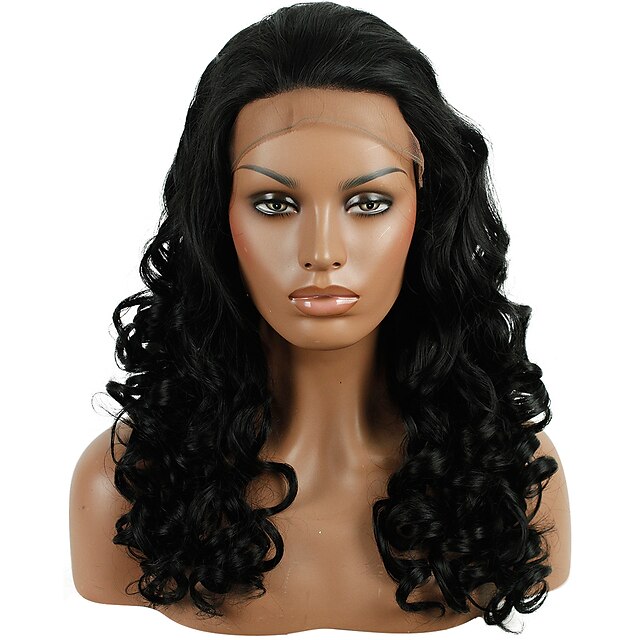  Parrucche Lace Front Sintetiche Onda sciolta Onda sciolta Lace frontale Parrucca Nero jet Capelli sintetici Per donna Attaccatura dei capelli naturale Nero