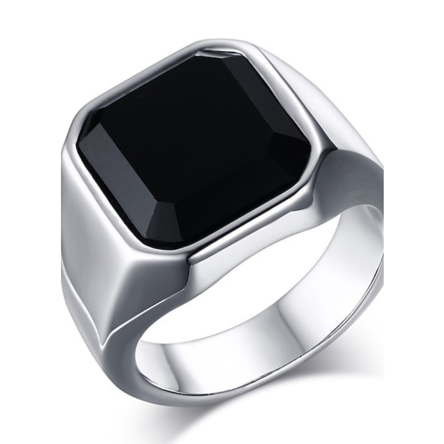  Band Ring Statement Ring For Men's Onyx Casual Daily Stainless Steel Agate Emerald Cut Silver