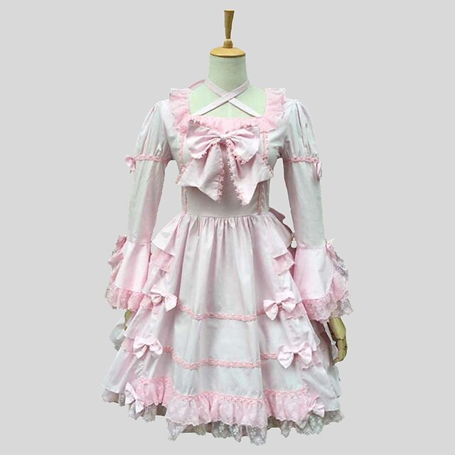  Prinsessa Sweet Lolita loma mekko Mekot Naisten Tyttöjen Pitsi Puuvilla Japani Cosplay Puvut Pinkki Yhtenäinen Lyhythihainen Polvipituinen