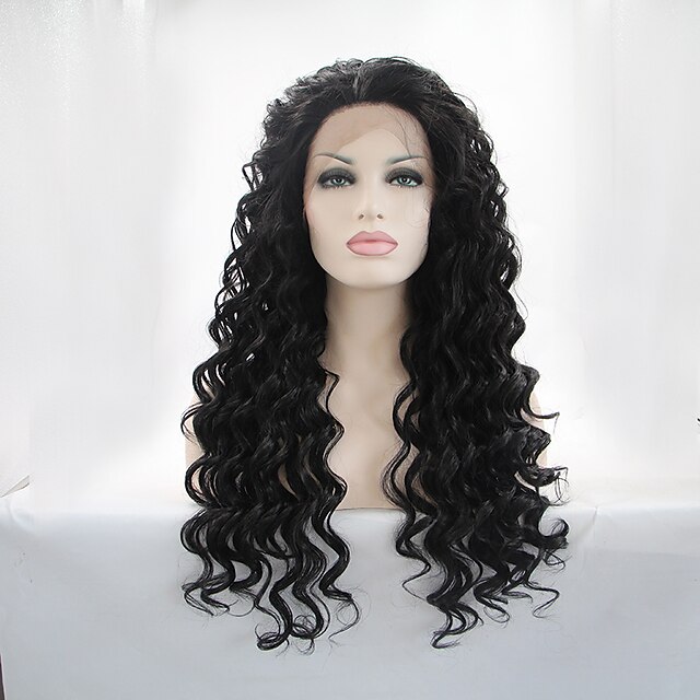  Peluca Lace Front Sintéticas Ondulado Amplio Ondulado Amplio Encaje Frontal Peluca Negro Natural Pelo sintético Mujer Entradas Naturales Negro