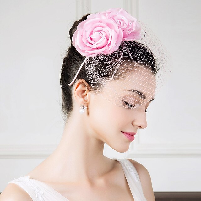  אבן נוצצת / משי / רשת קנטקי דרבי כובע / רצועות / פרחים עם פרח 1 pc חתונה / אירוע מיוחד / קזו'אל כיסוי ראש