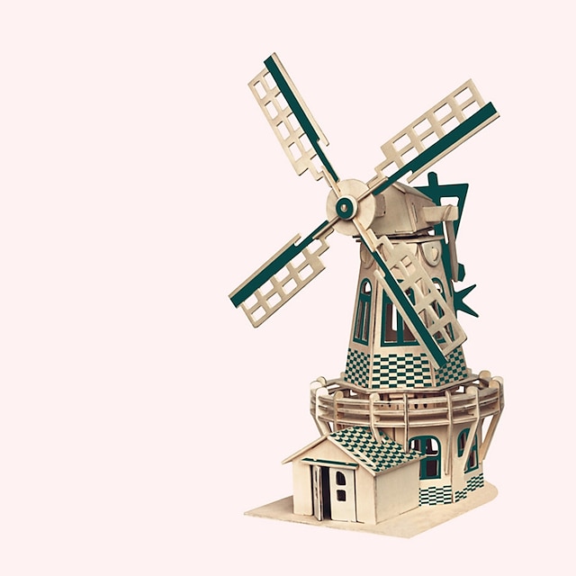  Wooden Puzzle Windmill Wooden Model Windmill Famous buildings Chinese Architecture Professional Level Wooden 1 pcs Kid's Adults' Boys' Girls' Toy Gift