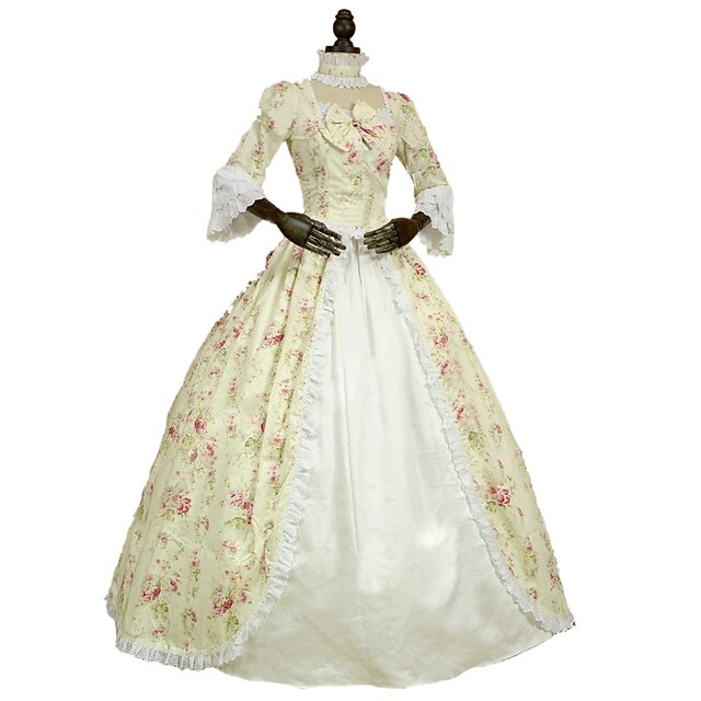  Rococo Victorian Costume Women's Dress Party Costume Masquerade Ivory Vintage Cosplay Lace Cotton Floor Length Long Length Halloween Costumes / Floral