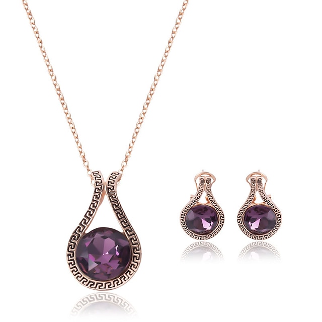  Women's Synthetic Amethyst Amethyst Jewelry Set Round Cut Drop Ladies Crystal Earrings Jewelry Purple For Wedding Party 2pcs / Necklace
