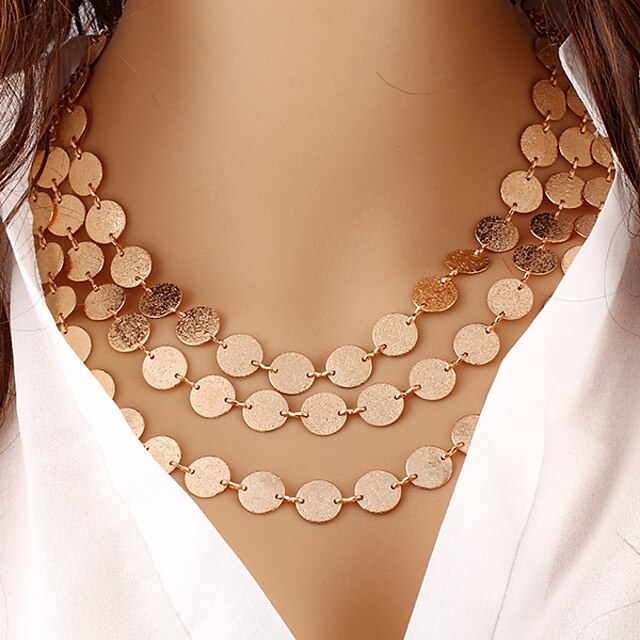  נשים שרשראות Layered תכשיטים Circle Shape סגסוגת אופנתי סגנון מינימליסטי שכבות מרובות זהב תכשיטים ל Party יומי 1pc