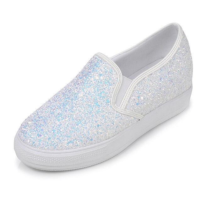  Women's Shoes Glitter Spring / Summer / Fall Sneakers Walking Shoes Wedge Heel Round Toe Sequin White / Black / Pink / Party & Evening