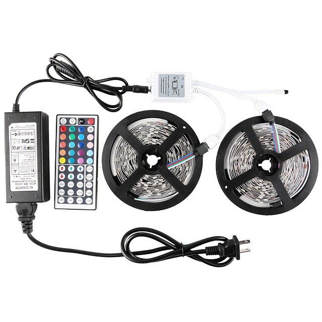  10m Light Sets 600 LEDs 3528 SMD RGB Remote Control / RC Cuttable Dimmable 12 V / Linkable / Suitable for Vehicles / Self-adhesive / Color-Changing / IP44
