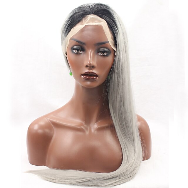  Synthetic Lace Front Wig Straight Straight Lace Front Wig Grey Synthetic Hair Women's Natural Hairline Gray