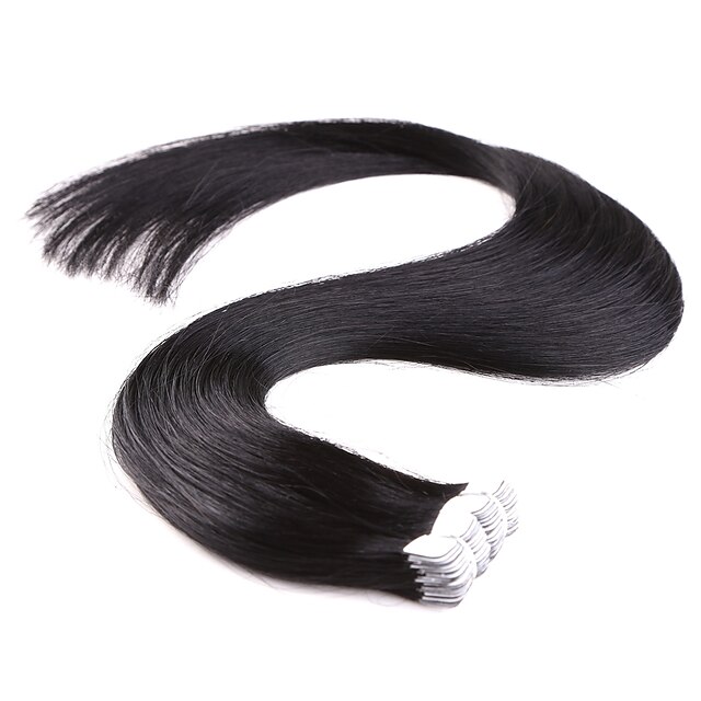  Neitsi Ragasztható Human Hair Extensions Egyenes Emberi haj Emberi haj tincsek 1pack Női Fekete