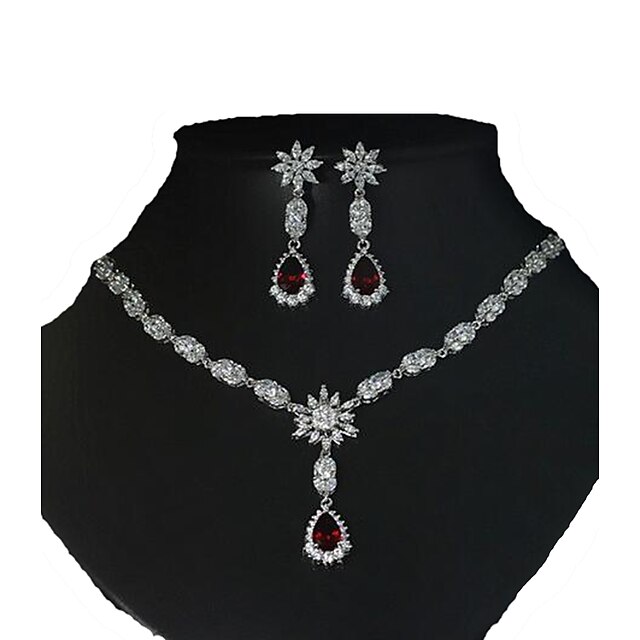  Dámské Kubický zirkon High End Crystal Šperky Set Zirkon Luxus, Evropský Zahrnout Červená / Modrá Pro Svatební Halloween Denní Ležérní