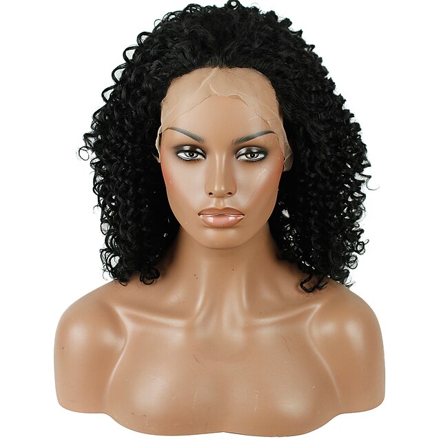  Pelucas sintéticas Kinky Curly Kinky rizado Encaje Frontal Peluca Negro Azabache Pelo sintético Mujer Entradas Naturales Negro