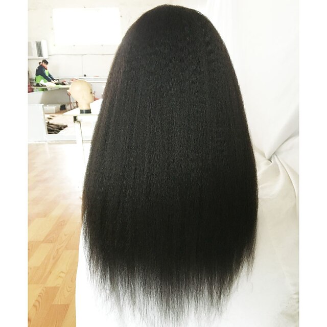  Cabelo Humano Renda Frontal sem Cola Frente de Malha Peruca estilo Cabelo Brasileiro Liso Kinky Liso Peruca 130% Densidade do Cabelo com o cabelo do bebê Riscas Naturais Peruca Afro Americanas 100