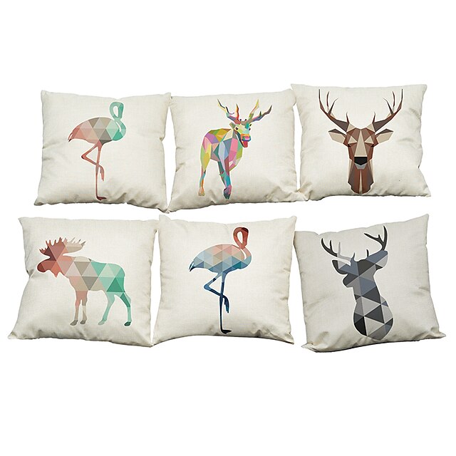  Set of 6 Color geometric animal pattern  Linen Pillowcase Sofa Home Decor Cushion Cover