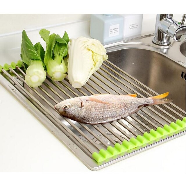  Vegetable Drainer Roll Up Stainless Steel Sink Dryer Rack Foldable Holder Kitchen