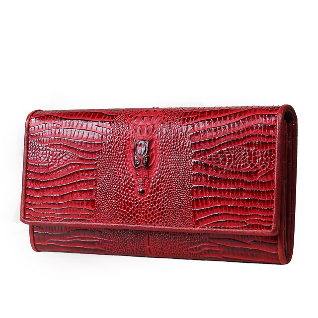  Women's Bags PU(Polyurethane) / Cowhide Checkbook Wallet / Bi-fold Ruffles Black / Red