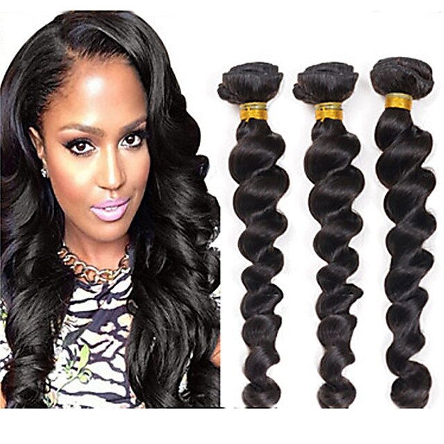  3 Bundles Brazilian Hair Loose Wave Natural Color Hair Weaves / Hair Bulk Human Hair Weaves Human Hair Extensions