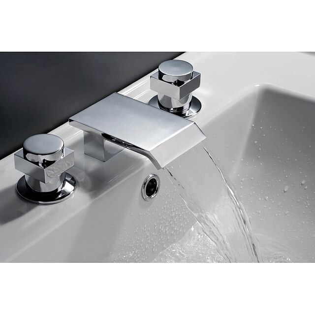  Badekarskran - Moderne Krom Romersk kar Keramisk Ventil Bath Shower Mixer Taps / Rustfritt Stål / To Håndtak tre hull