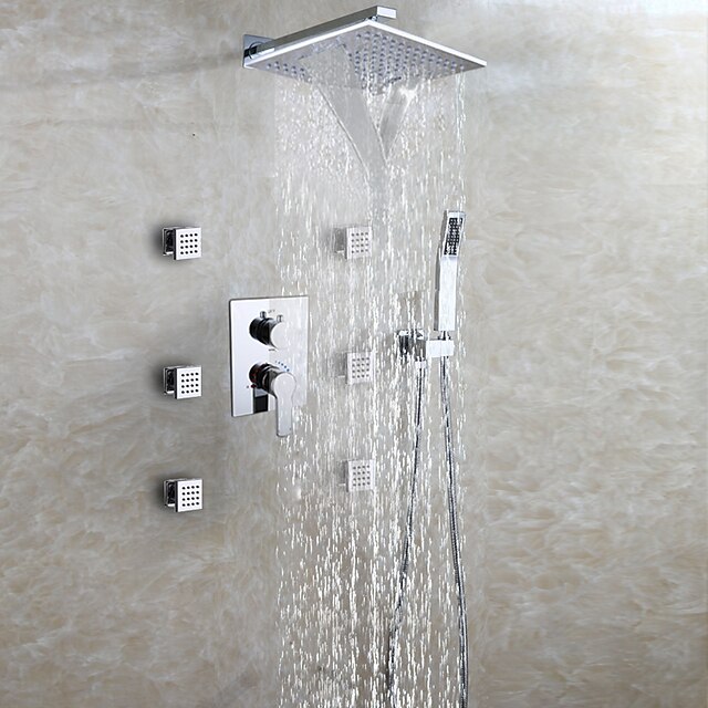  دش مجموعة جلس - دش المطر معاصر الكروم مثبت على الحائط صمام سيراميكي Bath Shower Mixer Taps / النحاس
