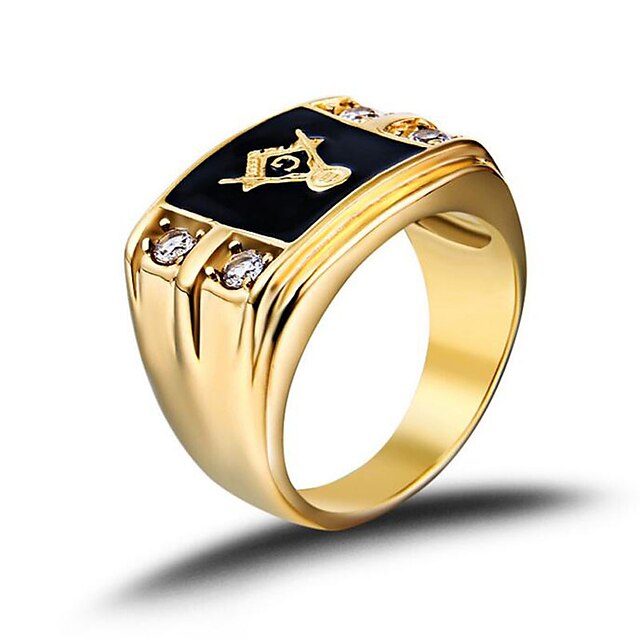  Band Ring freemason Golden Stainless Steel Rhinestone Gold Plated family crest Fashion Birthstones Army 8 9 10 11 12 / Men's / Imitation Diamond