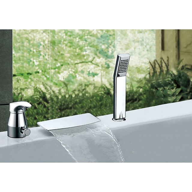  Badekarskran - Moderne Krom Romersk kar Keramisk Ventil Bath Shower Mixer Taps / Enkelt håndtak tre hull