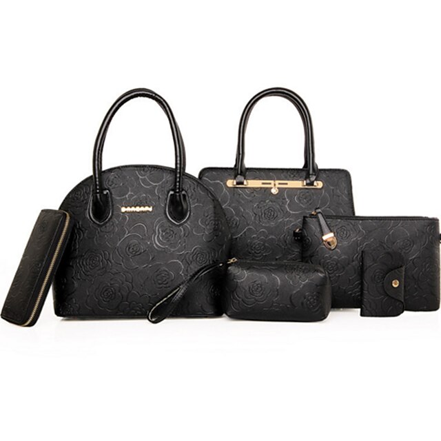  Mulheres Tachas PU Conjuntos de saco / Zíper Sólido 6 Pcs Purse Set Preto / Vermelho / Rosa claro