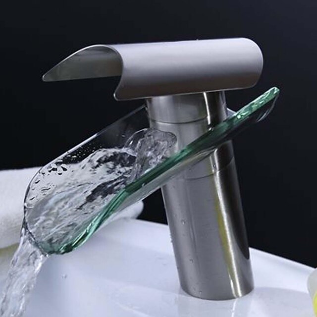  Håndvasken vandhane - Vandfald Nikkel Børstet Centersat Et Hul / Enkelt håndtag Et HulBath Taps / Messing