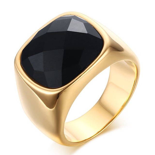  Men's Statement Ring Ring thumb ring Onyx Gold Stainless Steel Agate Ladies Classic Party Party / Evening Jewelry Emerald Cut Simulated Princess