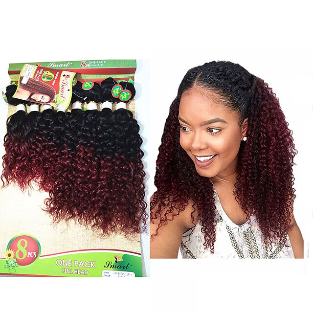  8 חבילות שיער ברזיאלי Kinky Curly גל עמוק שיער בתולי Ombre 8-14 אִינְטשׁ Ombre שוזרת שיער אנושי תוספות שיער אדם / 10A