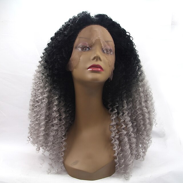  Synteettiset pitsireunan peruukit Kinky Curly Kinky Curly Lace Front Peruukki Musta / Harmaa Synteettiset hiukset Naisten Luonnollinen hiusviiva Harmaa