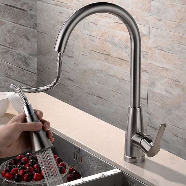  Kitchen faucet - Contemporary Nickel Brushed Pull-out / ­Pull-down Deck Mounted / Single Handle One Hole