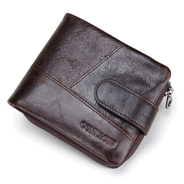  Men's Bags Cowhide Wallet Bi-fold Solid Colored Logo Shopping Sports Outdoor Brown Coffee
