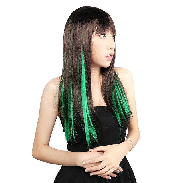  Neitsi 10pcs 18inch Colored Highlight Synthetic Clip on in Hair Extensions Green