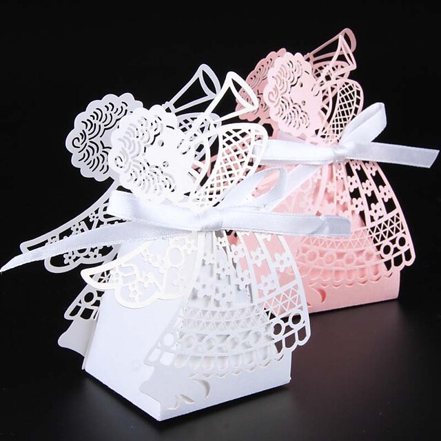  Wedding Fairytale Theme Favor Boxes Pearl Paper Ribbons 50