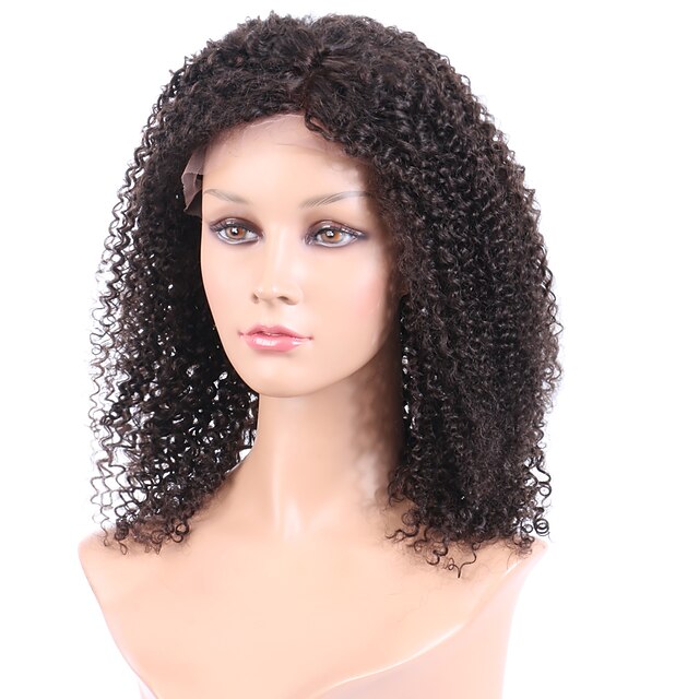  Aidot hiukset Liimaton kokoverkko Full Lace Peruukki tyyli Brasilialainen Afro Peruukki 130% Hiusten tiheys 16 inch ja vauvan hiukset Luonnollinen hiusviiva Afro-amerikkalainen peruukki 100 / Lyhyt