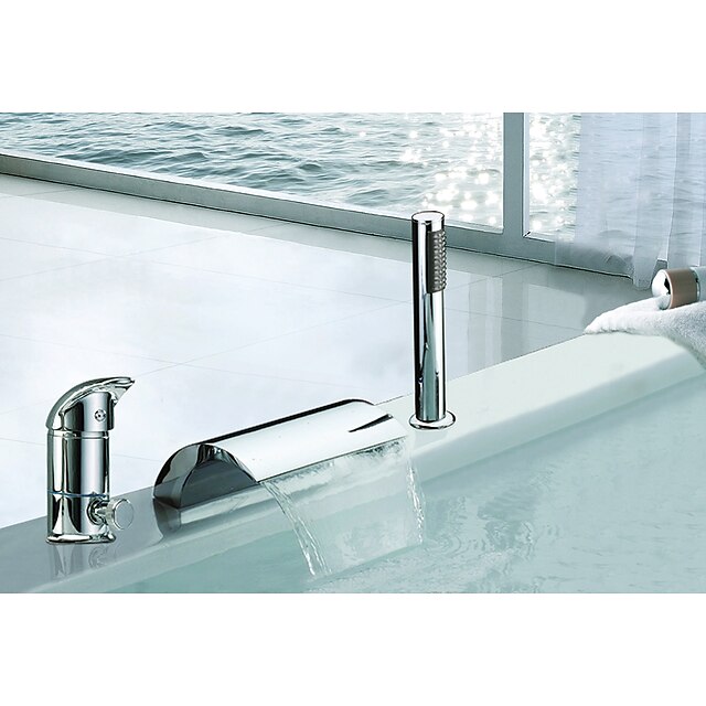  Badekarskran - Moderne Krom Romersk kar Keramisk Ventil Bath Shower Mixer Taps / Rustfritt Stål / Enkelt håndtak tre hull
