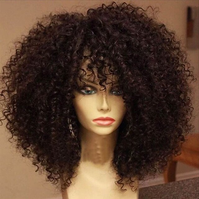  Přírodní vlasy Celokrajkové Se síťkou Paruka styl Brazilské vlasy Kinky Curly Paruka 130% Hustota vlasů s dětskými vlasy Přírodní vlasová linie Afroamerická paruka 100% ručně vázaná Dámské Krátk