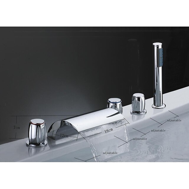  浴槽用水栓 - コンテンポラリー クロム 組み合わせ式 セラミックバルブ Bath Shower Mixer Taps / 真鍮 / 3つのハンドル5つの穴
