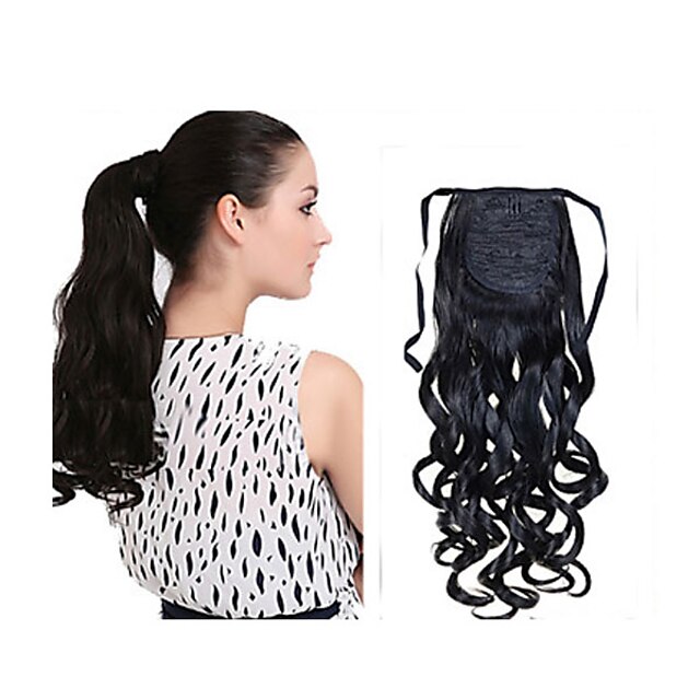  New Fashion Long Wavy Synthetic Drawstring Ponytail Clip Curly Hair Extension 